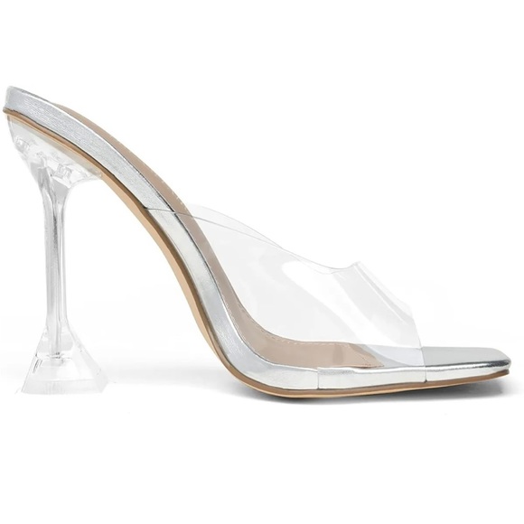 DREAM PAIRS Women Clear Heel Square Toe Stilettos Mule Slip On Heel Sandals - Picture 3 of 5